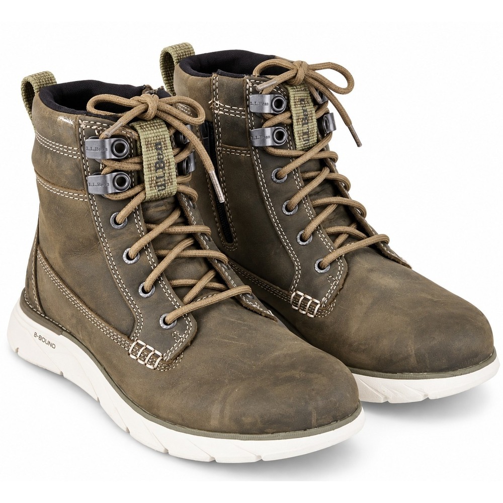 L.L.Bean Womens 8 M B-Bound Leather Lace Up Ankle Boots Olive Brown Hiking